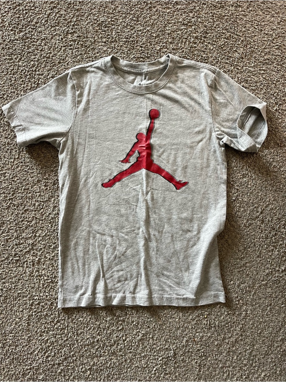 Nike Kids Gray Short-Sleeve Tee with Red Jumpman Graphic